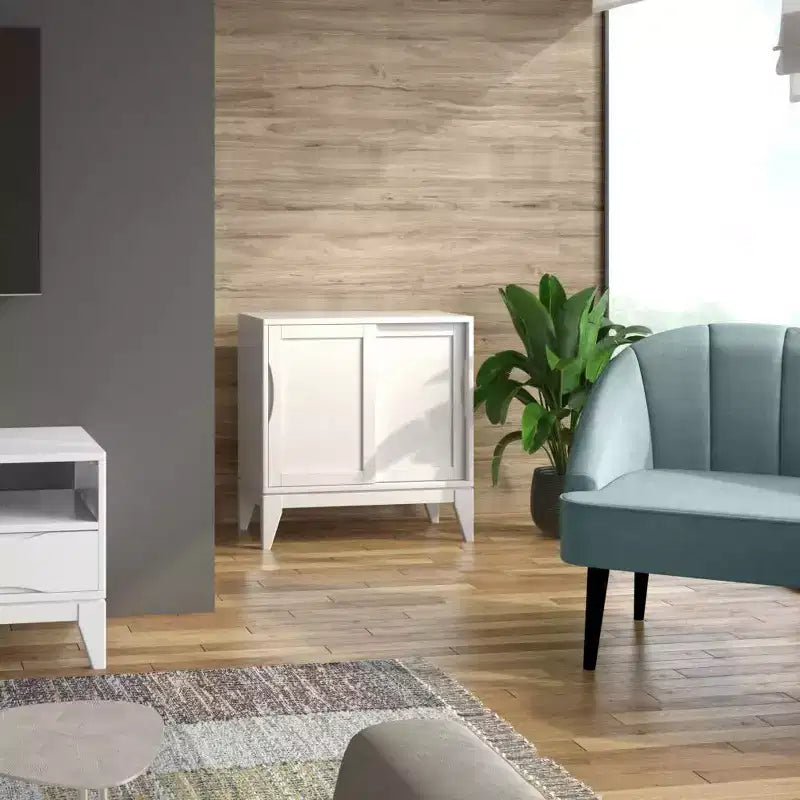 Meuble bas Pearson, blanc, meuble d'appoint moderne pour salon