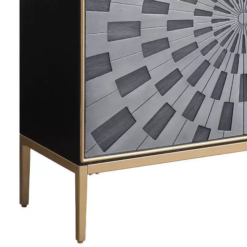 Table d'appoint 39", finition noir, gris et laiton, table d'appoint de salon moderne