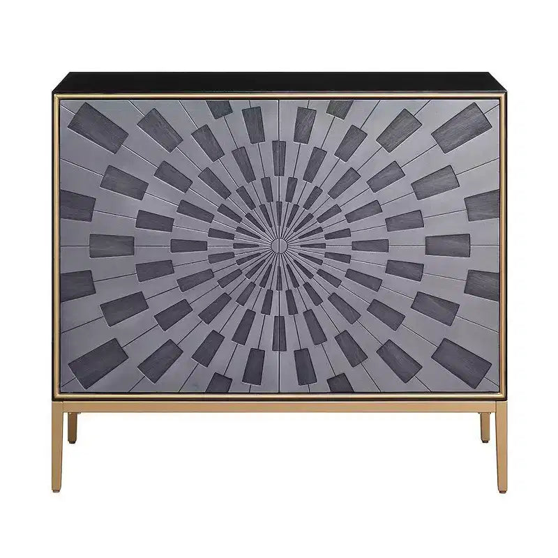 Table d'appoint 39", finition noir, gris et laiton, table d'appoint de salon moderne