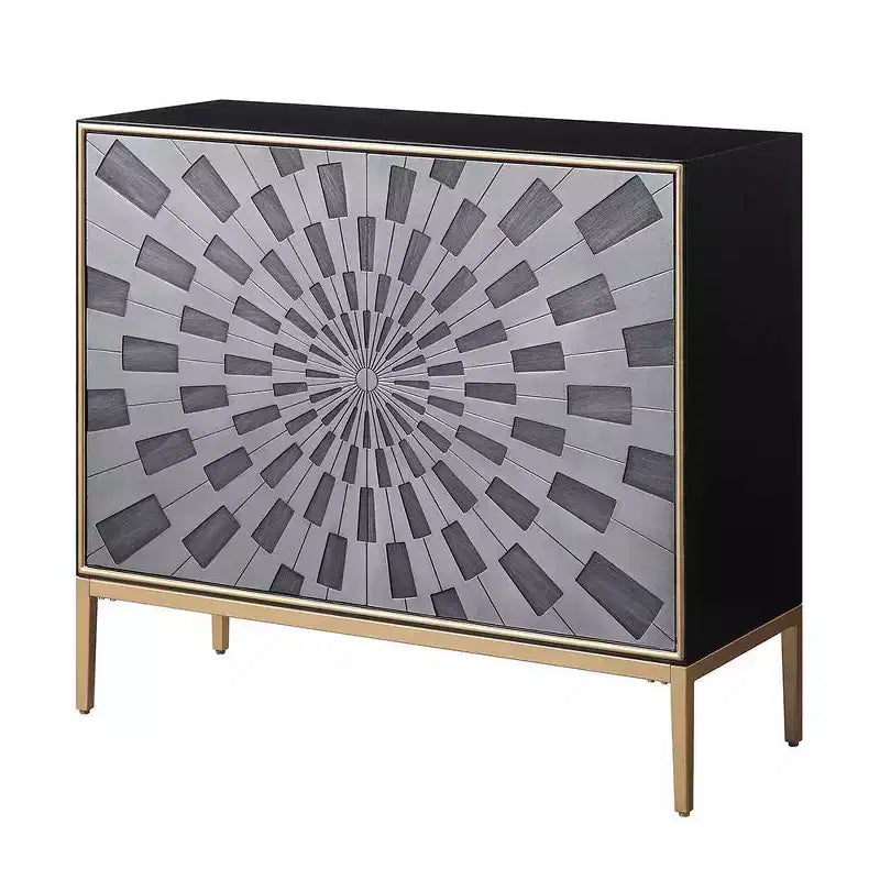 Table d'appoint 39", finition noir, gris et laiton, table d'appoint de salon moderne