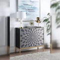 Table d'appoint 39", finition noir, gris et laiton, table d'appoint de salon moderne