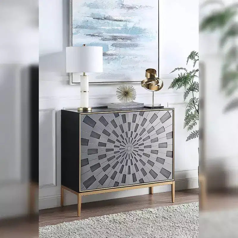 Table d'appoint 39", finition noir, gris et laiton, table d'appoint de salon moderne