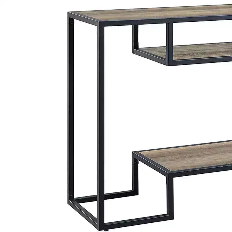 Table console Idella 48", chêne rustique et noir, étagère fixe, cadre métallique, aucun assemblage requis