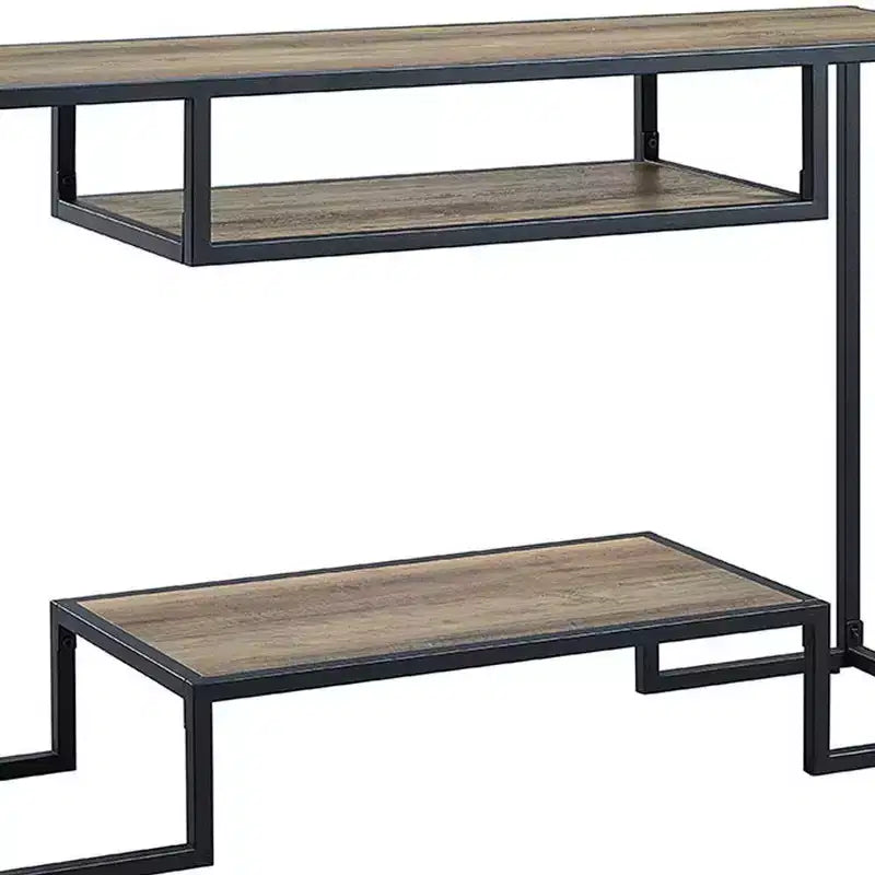 Table console Idella 48", chêne rustique et noir, étagère fixe, cadre métallique, aucun assemblage requis