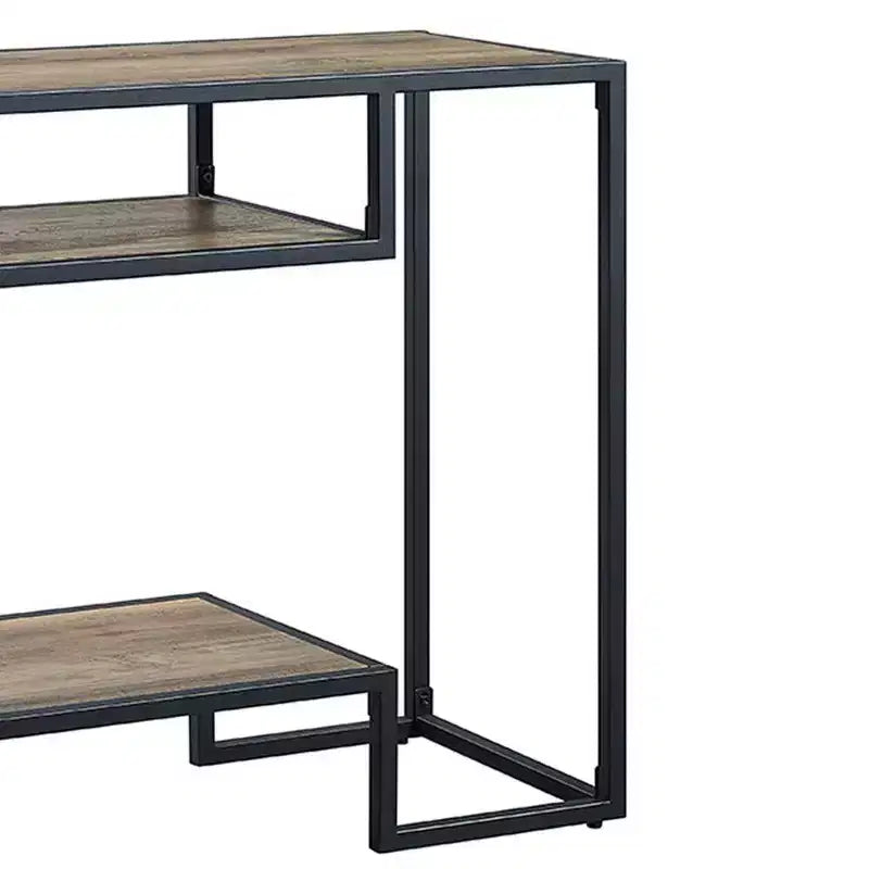 Table console Idella 48", chêne rustique et noir, étagère fixe, cadre métallique, aucun assemblage requis