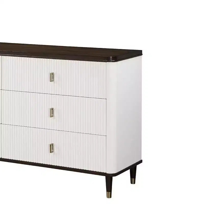 Commode de rangement décorative Carena à 5 tiroirs, 169 cm, finition blanc et marron, aucun assemblage requis