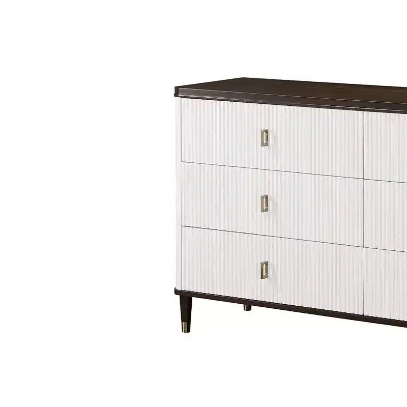 Commode de rangement décorative Carena à 5 tiroirs, 169 cm, finition blanc et marron, aucun assemblage requis