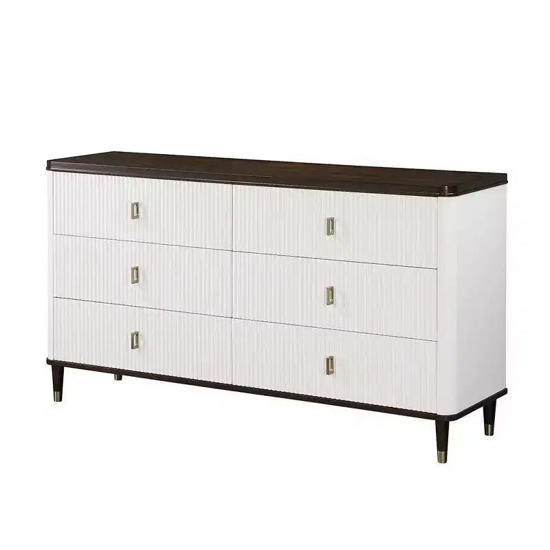 Commode de rangement décorative Carena à 5 tiroirs, 169 cm, finition blanc et marron, aucun assemblage requis