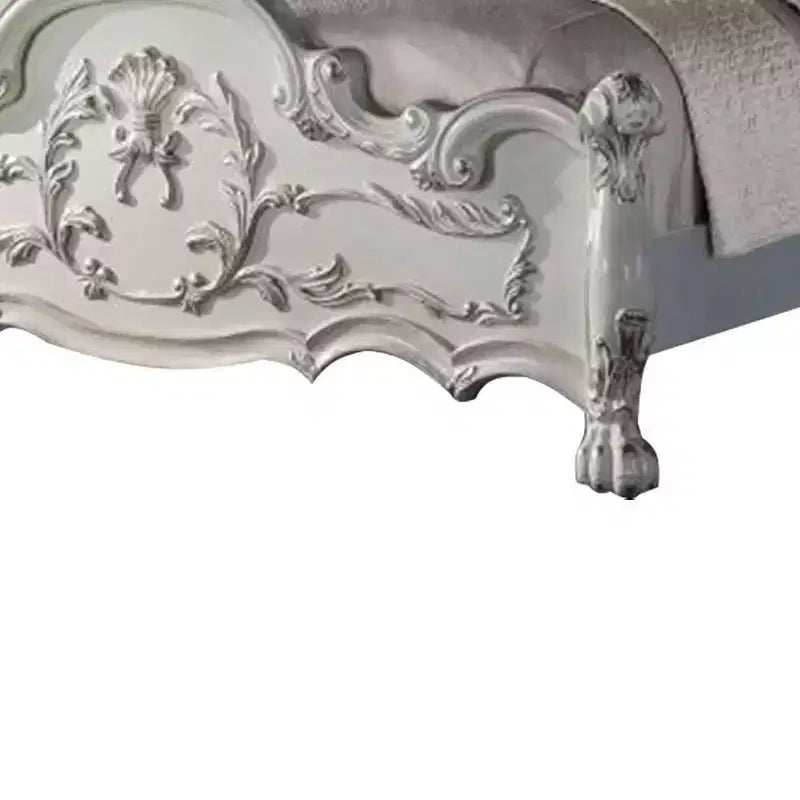 Lit King Size californien de 97", style Dresde, cuir synthétique et blanc cassé, design Rococo Camelback