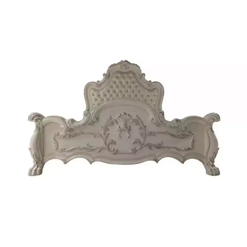 Lit King Size californien de 97", style Dresde, cuir synthétique et blanc cassé, design Rococo Camelback