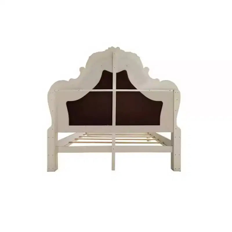 Lit King Size californien de 97", style Dresde, cuir synthétique et blanc cassé, design Rococo Camelback