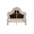 Lit King Size californien de 97", style Dresde, cuir synthétique et blanc cassé, design Rococo Camelback