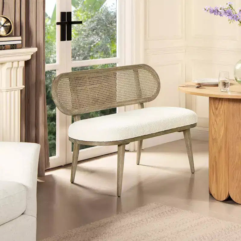 Banc canapé rembourré Havana 42" en rotin, bouclé blanc ivoire
