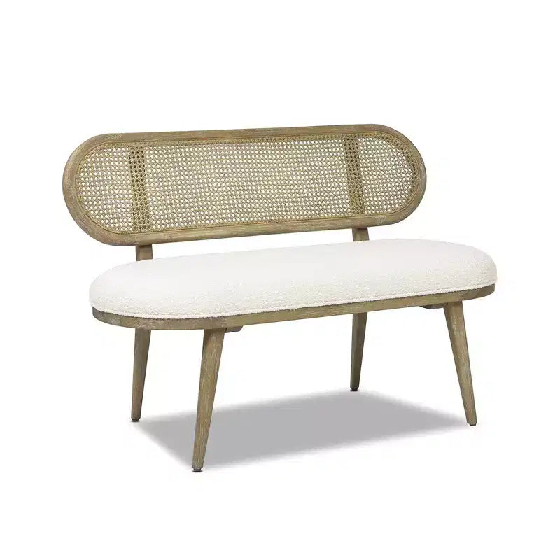Banc canapé rembourré Havana 42" en rotin, bouclé blanc ivoire