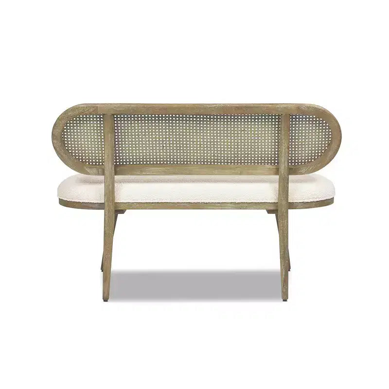 Banc canapé rembourré Havana 42" en rotin, bouclé blanc ivoire