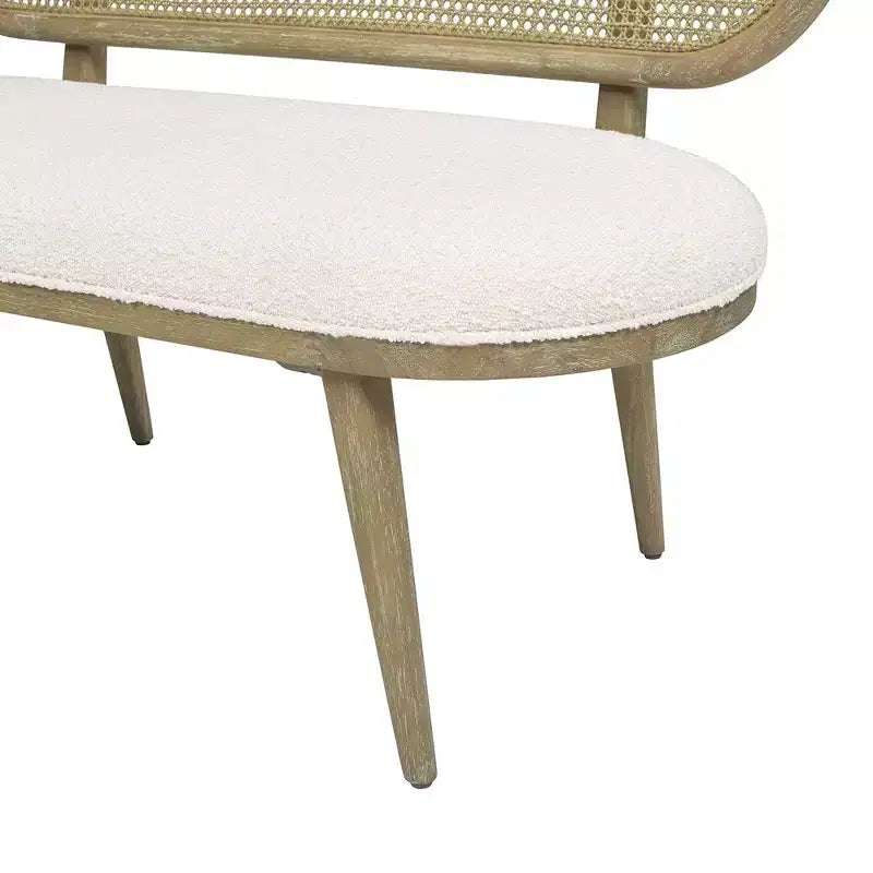 Banc canapé rembourré Havana 42" en rotin, bouclé blanc ivoire