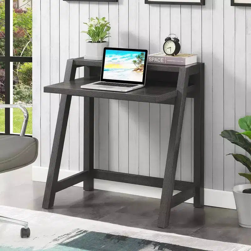 Bureau d'ordinateur à 2 niveaux avec étagère de rangement, bureau d'écriture moderne pour chambre et bureau