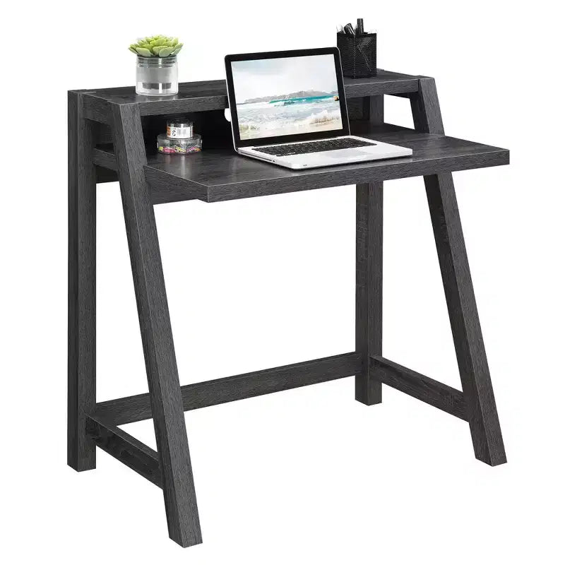 Bureau d'ordinateur à 2 niveaux avec étagère de rangement, bureau d'écriture moderne pour chambre et bureau