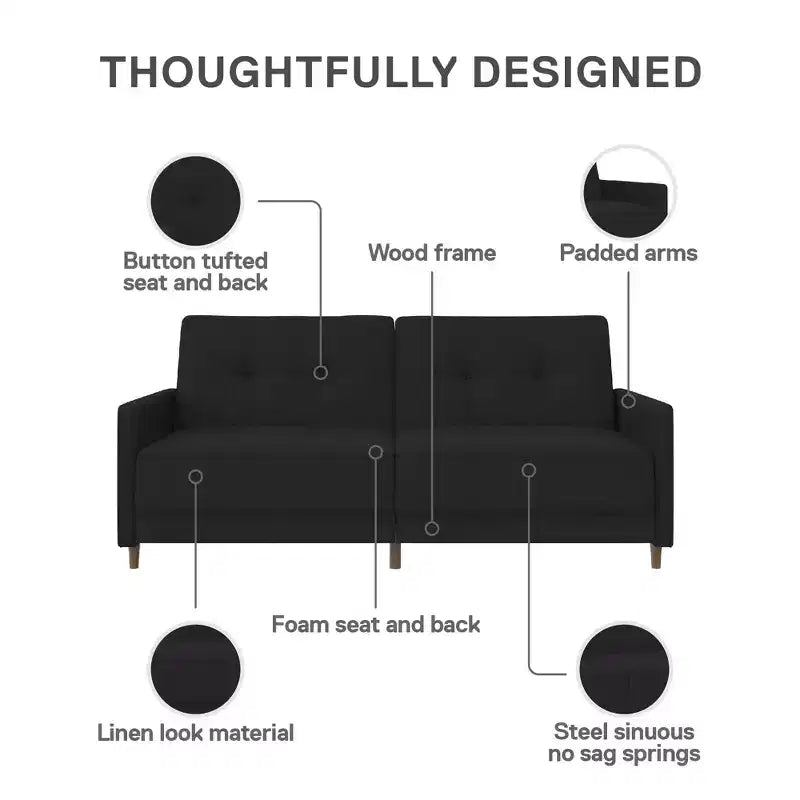 Canapé-lit futon convertible Coil, canapé-lit avec dossier réglable, couchage moderne pour salon