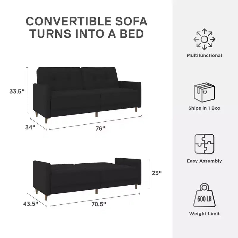 Canapé-lit futon convertible Coil, canapé-lit avec dossier réglable, couchage moderne pour salon
