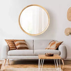 Miroir mural rond en bois avec cadre décoratif, miroir à suspendre pour la décoration intérieure