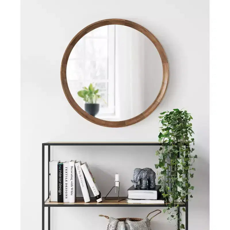 Miroir mural rond en bois avec cadre décoratif, miroir à suspendre pour la décoration intérieure