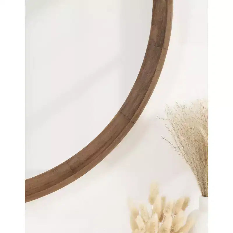 Miroir mural rond en bois avec cadre décoratif, miroir à suspendre pour la décoration intérieure