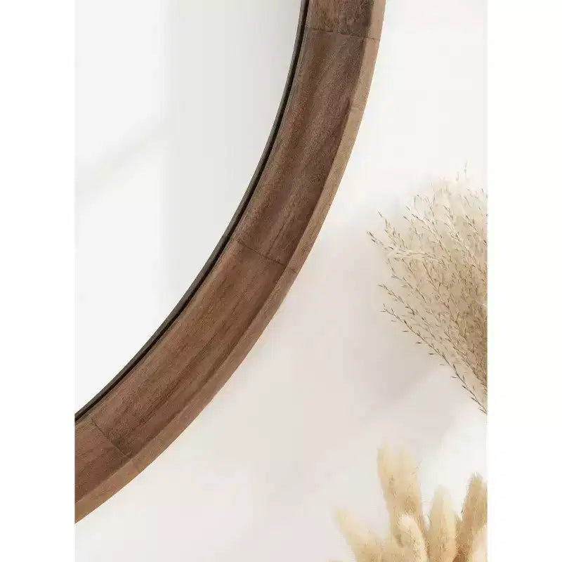 Miroir mural rond en bois avec cadre décoratif, miroir à suspendre pour la décoration intérieure