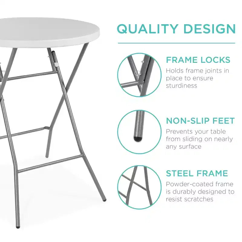 Table pliante de 32 po de hauteur bar, accessoire intérieur/extérieur, plateau épais, capacité de 330 lb