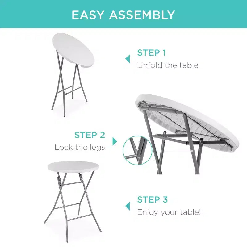 Table pliante de 32 po de hauteur bar, accessoire intérieur/extérieur, plateau épais, capacité de 330 lb