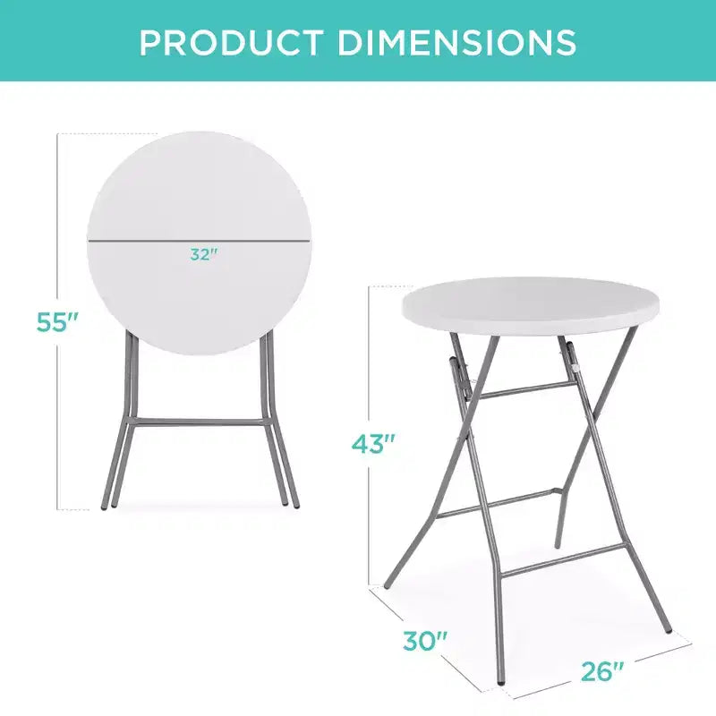 Table pliante de 32 po de hauteur bar, accessoire intérieur/extérieur, plateau épais, capacité de 330 lb
