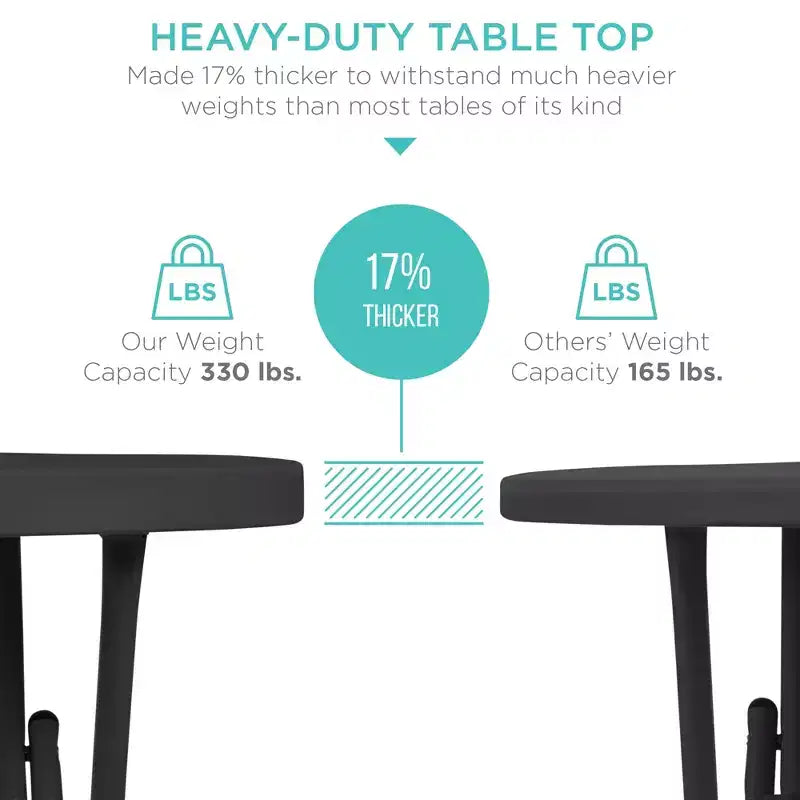 Table pliante de 32 po de hauteur bar, accessoire intérieur/extérieur, plateau épais, capacité de 330 lb