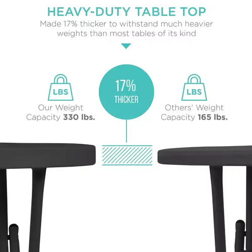 Table pliante de 32 po de hauteur bar, accessoire intérieur/extérieur, plateau épais, capacité de 330 lb
