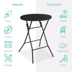 Table pliante de 32 po de hauteur bar, accessoire intérieur/extérieur, plateau épais, capacité de 330 lb