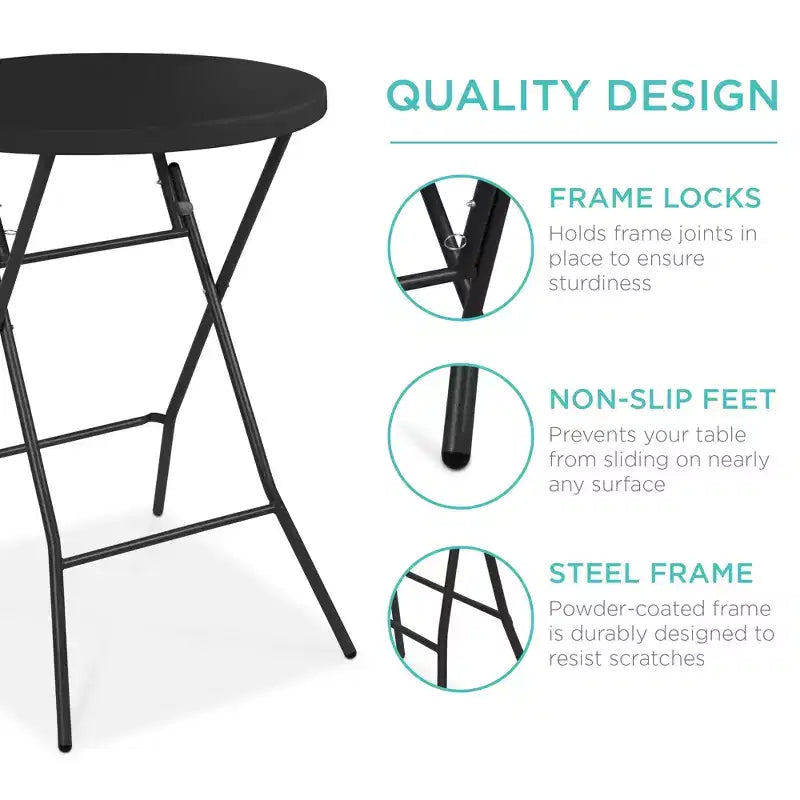 Table pliante de 32 po de hauteur bar, accessoire intérieur/extérieur, plateau épais, capacité de 330 lb