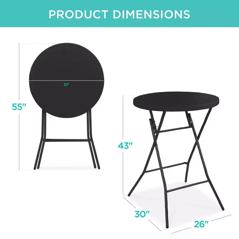 Table pliante de 32 po de hauteur bar, accessoire intérieur/extérieur, plateau épais, capacité de 330 lb