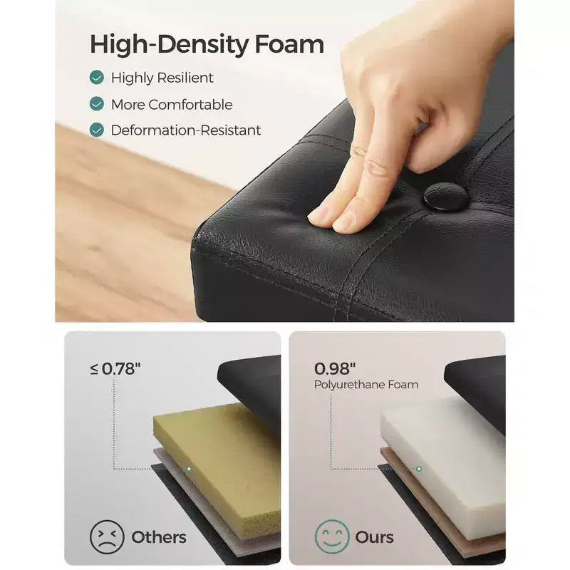 Pouf de rangement pliant 38 cm, Repose-pieds et table basse avec poignées, Similicuir