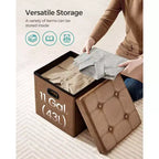 Pouf de rangement pliant 38 cm, Repose-pieds et table basse avec poignées, Similicuir