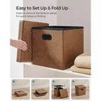 Pouf de rangement pliant 38 cm, Repose-pieds et table basse avec poignées, Similicuir