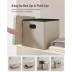 Pouf de rangement pliant 38 cm, Repose-pieds et table basse avec poignées, Similicuir