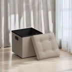 Pouf de rangement pliant 38 cm, Repose-pieds et table basse avec poignées, Similicuir