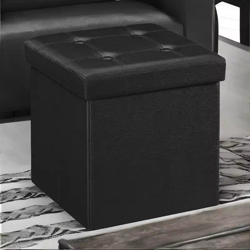 Pouf de rangement pliant 38 cm, Repose-pieds et table basse avec poignées, Similicuir