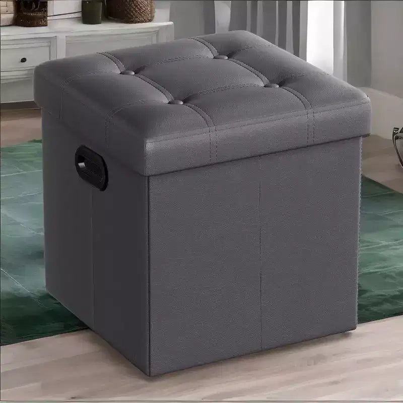 Pouf de rangement pliant 38 cm, Repose-pieds et table basse avec poignées, Similicuir