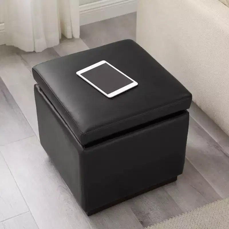 Pouf Lucinda carré en similicuir, repose-pieds d'appoint moderne
