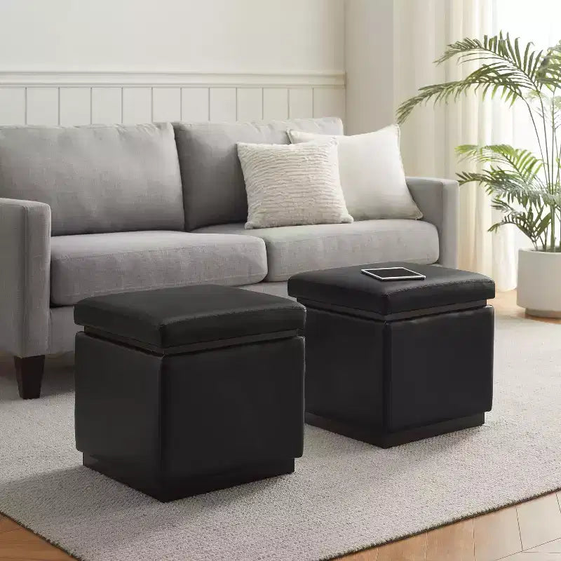 Pouf Lucinda carré en similicuir, repose-pieds d'appoint moderne