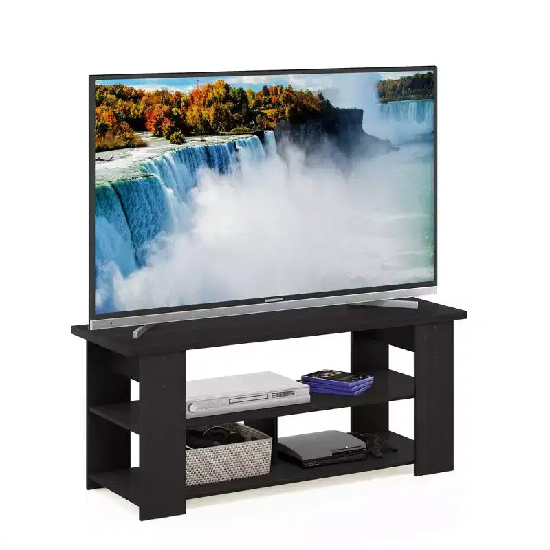 Meuble TV, console multimédia pour téléviseurs jusqu'à 55 pouces, étagères de rangement ouvertes, expresso