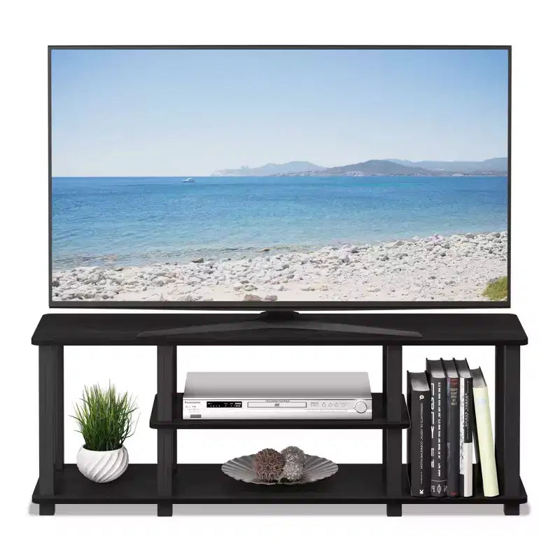 Meuble TV à 3 niveaux pour téléviseurs jusqu'à 50", console multimédia avec tube carré, Americano/Noir
