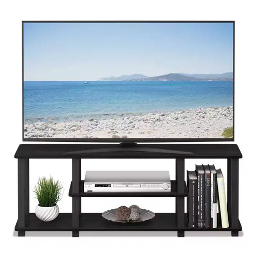 Meuble TV à 3 niveaux pour téléviseurs jusqu'à 50", console multimédia avec tube carré, Americano/Noir