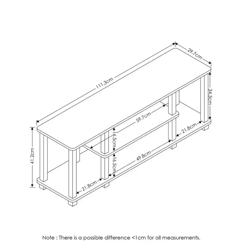 Meuble TV à 3 niveaux pour téléviseurs jusqu'à 50", console multimédia avec tube carré, Americano/Noir
