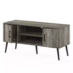 Meuble TV style Mid-Century avec 2 placards et étagères ouvertes pour TV jusqu'à 50", Chêne français gris